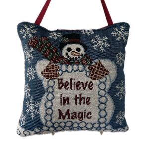 Believe In The Magic Mini Snowman Tapestry Pillow Doorknob Christmas Tree Decor